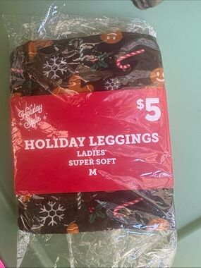 Ladies' Holiday Leggings - Black with Candy Cane, Snowflake & gingerbread men